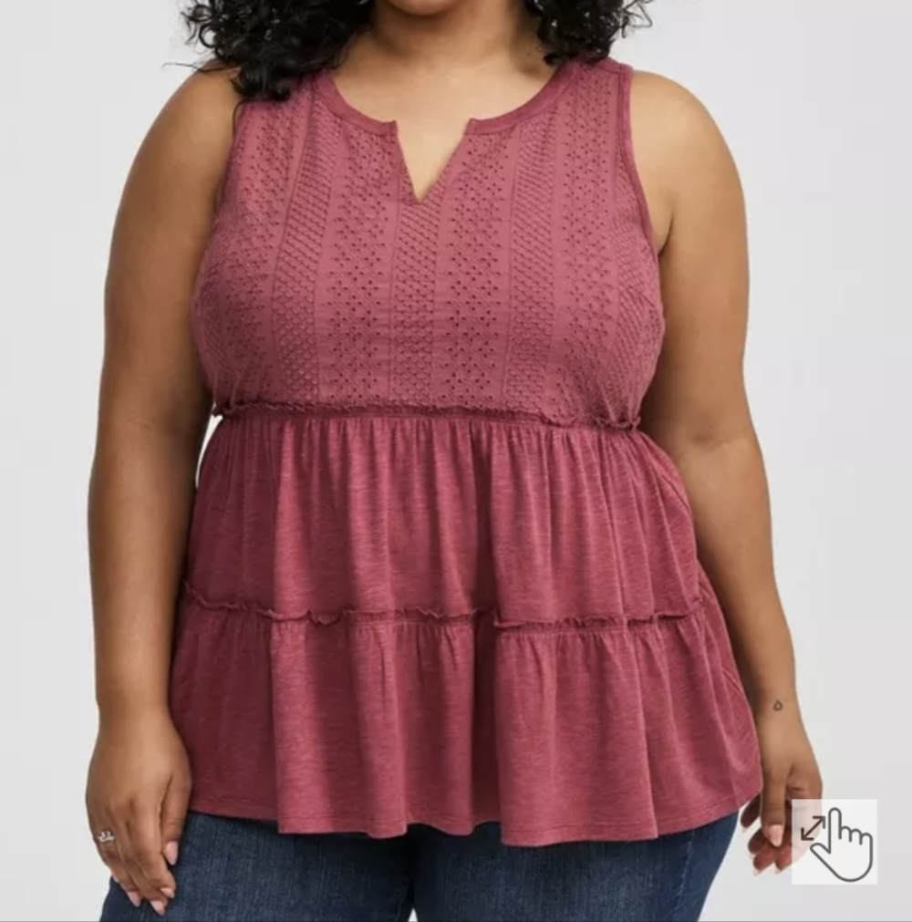 NWT Torrid Slub Notch Neck Lace Babydoll Size 0 Large 12 Maroon